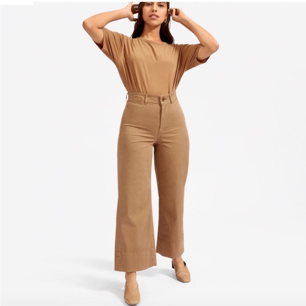 EVERLANE // Lightweight Wide Leg Crop Chino Pant, Size 0, Dark Khaki High Waist